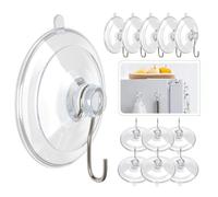 Multi-Purpose Suction Cup Hooks, 12 Pack Clear Reusable PVC Sucker Pads with Metal Hook, Heavy Duty Plastic Suction Hooks for Bathroom Kitchen Shower Wall Window Glass Door 1.77 Inches