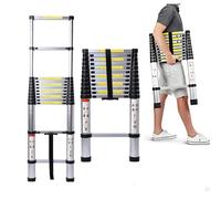 Multi-Purpose Telescopic Extension Ladder Stainless Steel Ladder Portable Telescoping Ladder Steps Max 150kg Capacity EN 131 Certificate-3.8M/12.46FT