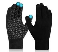 Multi-Purpose Touchscreen Gloves for Men Women, Silicone Anti-Slip Knit Driving Mittens, Breathable Tactical Work Gloves with Detachable Thermal Inserts, Black, 1 Pair (Black)