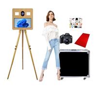 Multi-Purpose Tripod DSLR Photo Booth Machine with 15.6in Touch Screen with Camera, Magic Mirror Photobooth with Imitate wood grain selfie and Foto box for Wedding (wooden, with Camera)