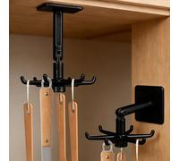 Multi-Purpose Under Cabinet Kitchen Utensil Hook, 360° Rotating Utensils Hanger Hook for Kitchen and Bathroom Hanging Rack for Tools/Towel/Knife/Scoop(Black)