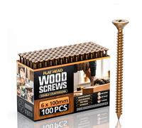 Multi Purpose Wood Screws, 6x100mm 100pcs, Zinc Galvanized Single Thread Wood Screws Kit, Self Tapping Decking Yellow Passivated Screw M3,M4 Assortment Ideal for Diy,Furniture Fix, and Repairs