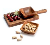Multi-Purpose Wooden Serving Tray with Handle and Two Square Bowls - Perfect for Snacks, Coffee, and Kitchen Use - Rustic Acacia Wood Snack Set