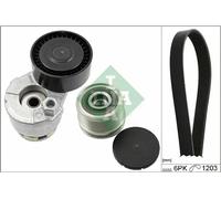 Multi-ribbed V-belt kit with freewheel belt pulley 529 0009 20 INA for RENAULT