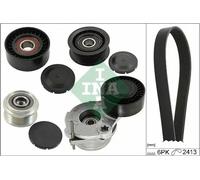 Multi-ribbed V-belt kit with freewheel belt pulley 529 0484 20 INA for AUDI
