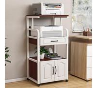 Multi-rpose Printer Stand with Locking Casters Wood Desk nizer Mobile Printer Shelf with Drawers & File Cabinet for Home Office White/Red-Brown H112cm/44in