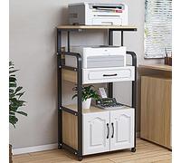 Multi-rpose Printer Stand with Locking Casters Wood nizer Shelf with Drawers & File Cabinet Mobile Printer Cart for Home Office Adjustable Height (Black/Brown 44in)