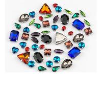 Multi Shape Flat Back Mix Size Glass Sew On Rhinestones Colorful Crystals Stones for Wedding Dress Decoration(Dark Mix Color,60Pcs)