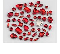 Multi Shape Flat Back Mix Size Glass Sew On Rhinestones Colorful Crystals Stones for Wedding Dress Decoration(Siam,30Pcs)