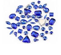 Multi Shape Flat Back Mix Size Glass Sew On Rhinestones Colorful Crystals Stones for Wedding Dress Decoration(Sapphire,30Pcs)