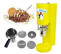 Multi-shape Spaghetti Ice Cream Press Machine with 4 Interchangeable Molds,420ml Hopper/Stainless Steel/1-Button Start,80w Commercial Gelato Maker for Gelato & Ice Cream Shops Yellow