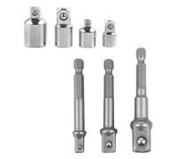 Multi-Size Socket Adapter Conversion 4 Steel Adapters & 3 Extension Rods for 1/4 3/8 1/2Inch Tools Hexagonal Socket Adapter