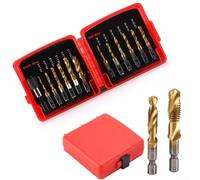 Multi Size Tap and Drill Bit Set 13PCS SAE and Metric with Hex Shank and Quick Change Adapter for Metal and Plastic