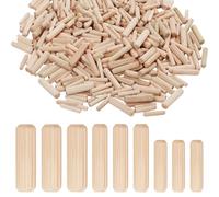 Multi-Size Wooden Dowel Pins, 6x30mm 8x40mm 10x40mm Fluted Hardwood Dowel Rods, 300 Count Professional Wood Plugs Fasteners for Furniture Assembly, Wood Craft and Repair