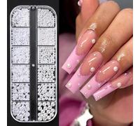 Multi Sizes Round and Half Round Pearls 3D Nail Charms, White Flatback Pearls Nail Jewelry for Women Girls Manicure Nails Supplies DIY Crafts Decorations……
