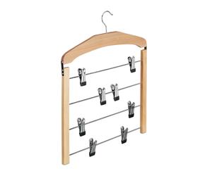 Multi skirt hanger Trouser Organizer Wooden Garment Rack Heavy-duty Rubber Clips