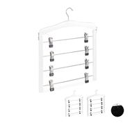 Relaxdays Multi Skirt Holder Set of 3, Compact, 360° Swivel Hooks, Clips for Pants and Skirts, Wooden, White