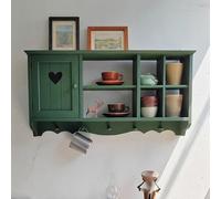 Multi-Slot Wooden Wall Display Shelves Floating Hanging Cabinet with Doors & 5 Hoo Space-Saving Sto for Living Room Bedroom Kitchen - Rustic Green Decor