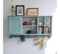 Multi-Slot Wooden Wall Display Shelves Floating Hanging Shelf with Doors & 5 Hoo Space-Saving Sto Rack for Living Room Bedroom Kitchen - Blue Design