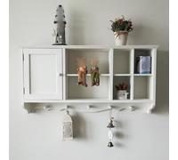 Multi-Slot Wooden Wall Shelves with Doors & Hoo - Floating Display Rack for Living Room Bedroom Kitchen - Space-Saving Hanging Sto Solut (White)