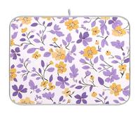 Multi-Small Flowers and Leaves Purple and Yellow Machine Washable Dish Dryer matt Large Drying mat for Dishes 18 x 24