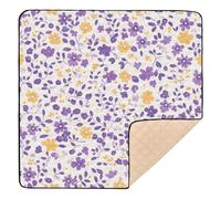 Multi-Small Flowers and Leaves Purple and Yellow Soft Padded Baby Gym & Activity Mat for Indoor Outdoor Non-Toxic Infant Play Mat for Baby Kids Toddlers Infants, 50'' x 50''