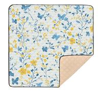 Multi-Small Flowers Butterflies Yellow and Light Blue Soft Thick Baby Gym & Activity Mat for Indoor Outdoor Portable Tummy Time & Crawling Mat for Babies Infants Toddlers, 50'' x 50''