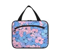 Multi-Small Flowers Pink Light Blue Hanging Bag for Men with Hook, Designer Chic Quilted Makeup Bag for Women Traveling Traveling estuche para maquillaje L