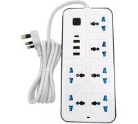Multi Socket Extension Lead with USB Ports, 6 Way Universal Power Strip with 3 USB Ports and 1 USB-C Port, 3M Cable, White