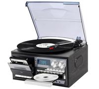 Multi-Speed Turntable with Bluetooth, Cassette, CD Player, Built-In Speakers, FM Radio, and USB for Home Audio