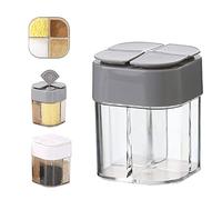 Multi Spice Container Clear Seasoning Rack Spice Pots Bottles 4 in 1 Salt and Pepper Shaker Empty Dispenser with Adjustable Holes Transparent Cooking Seasoning Box (Grey)