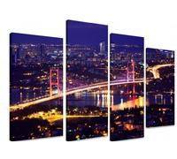 Multi Split Panel Canvas Artwork Art - Bosphorus Bridge Istanbul Turkey Night Lights River Reflection City Illuminated Traffic - ART Depot OUTLET - 4 Panel - 101cm x 71cm (40"x28")