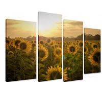 Multi Split Panel Canvas Artwork Art - Field Of Sunflowers Yellow Flower Sun Shining Meadow Summer Scene Farm Bright - ART Depot OUTLET - 4 Panel - 101cm x 71cm (40"x28")