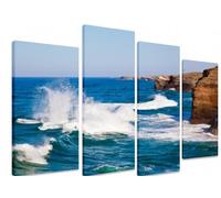 Multi Split Panel Canvas Artwork Art - Stone Arches High Tide Waves Crashing Coastal Sea Ocean Blue Sky Cliff - ART Depot OUTLET - 4 Panel - 101cm x 71cm (40"x28")