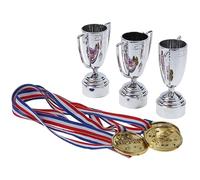 Multi sport Award Plastic Golden Trophy Cups Lightweight Award Medals For Party Favors Props Winning Prizes Competitions Medals With Neck Ribbons Olympic Style For Kids And children (3 trophy cups)