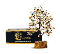 Multi Stone Healing Crystal Tree of Life - Handmade Gemstone Bonsai with 300 Natural Stones on Golden Wire & Wooden Base - Reiki, Meditation & Feng Shui Décor - Spiritual Gift for Women, Mum & Home