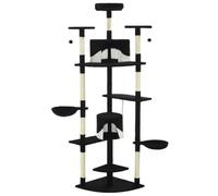 Multi-Storey Cat Tree with Sisal Scratching Posts, 203 cm Black and White Plush Frame, Cozy Houses and Baskets for Climbing, Scratching, and Resting