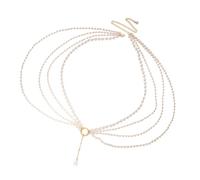 Multi Strands Imitation Pearls Tassels Necklace with Rings Accent Lightweight Alloy Neck Accessory for Various Occasions Lightweight Layering Necklace