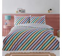 Multi Stripe Duvet Cover Reversible Pastel Quilt Bedding Bed Linen Set Double