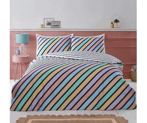 Multi Stripe Duvet Cover Reversible Pastel Quilt Bedding Bed Linen Set Double