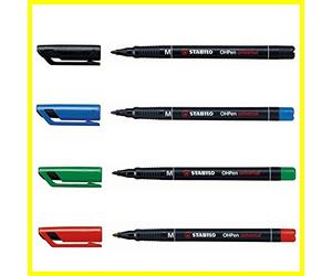 Multi-Surface Marker - STABILO OHPen Medium - Pack of 4 - Black, Blue, Green, Red