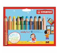 STABILO woody 3-in-1 - Multi-Talented Pencil - Pack of 10 - Assorted Colours with Sharpener