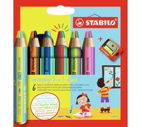 STABILO Multi-Talented Pencil Woody 3-in-1 Duo Pack of 6 Assorted Colours with Sharpener