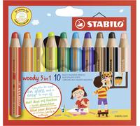 STABILO woody 3-in-1 - Multi-Talented Pencil - Pack of 10 - Assorted Colours