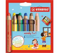Multi-talented Pencil STABILO woody 3-in-1 wallet of 6 assorted colours + sharpener
