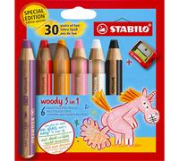 Multi-Talented Pencil STABILO woody 3 in 1 - Pack of 6 Birthday Edition Unicorn