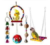 Multi Texture Bird Toy Ensemble Includes Climbing Accessories in This Engaging Five Piece Collection