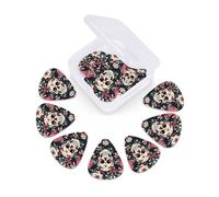 Multi-Thickness Guitar and Ukulele Flowers Skull Ornamental Pattern Print Picks-12 pcs in Storage Tin (0.46, 0.71, 0.96mm)