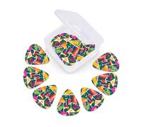 Multi-Thickness Guitar and Ukulele Tropical Cocktail Print Picks-12 pcs in Storage Tin (0.46, 0.71, 0.96mm)