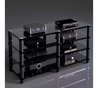Multi-Tier Audio Rack - Shock Absorbing Media Cabinet Stand for Amplifiers Speakers & Record Players - Stylish Black AV Shelving Unit for Home Theater & Music Systems